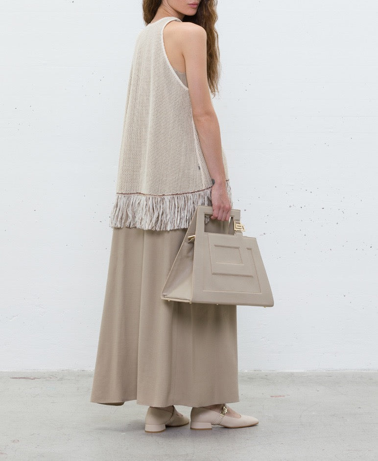 Vestido longo com franjas e textura artesanal - Jijil
