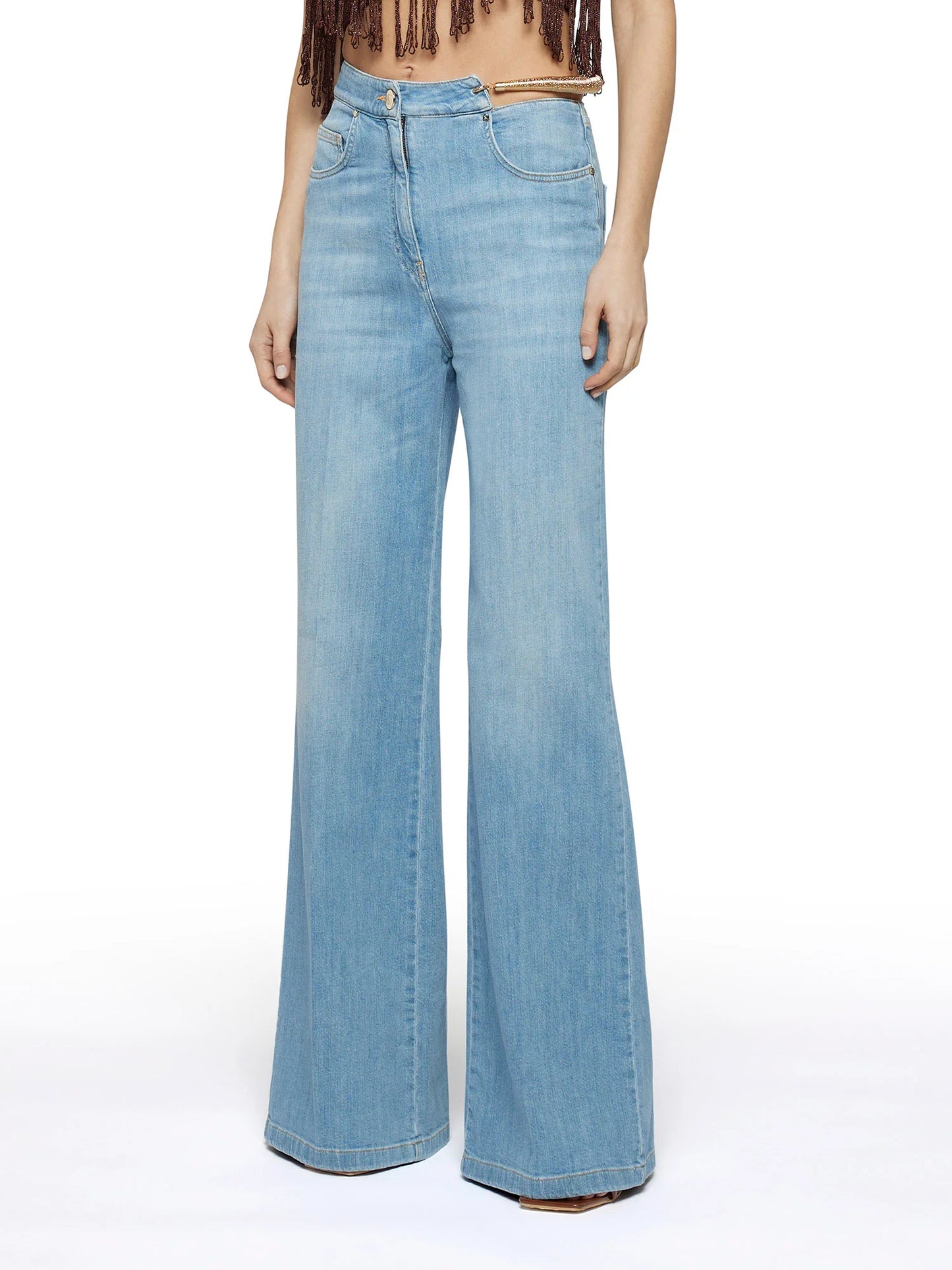 Wide Leg Jeans with Waist Detail - Simona Corsellini