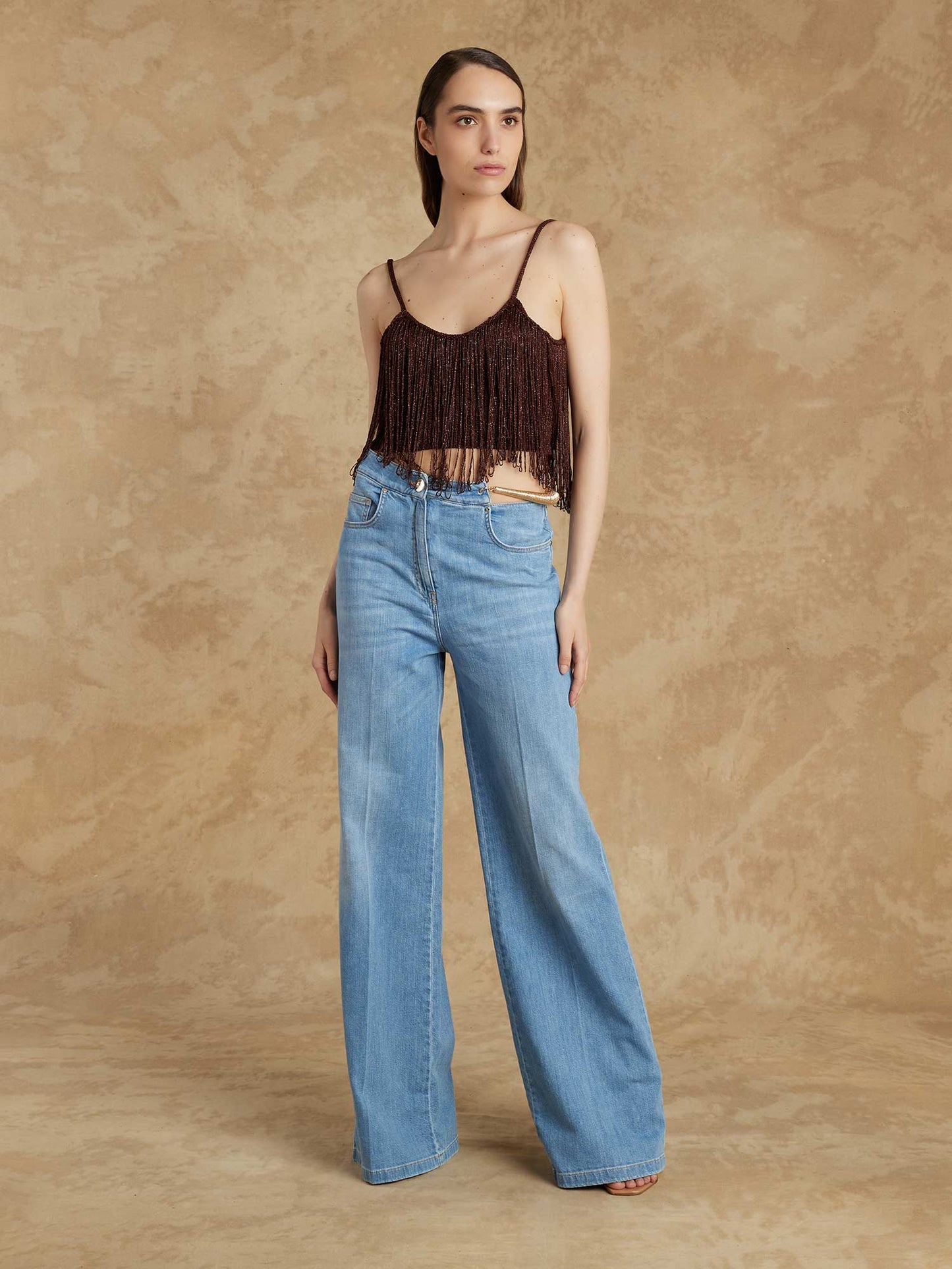 Wide Leg Jeans with Waist Detail - Simona Corsellini