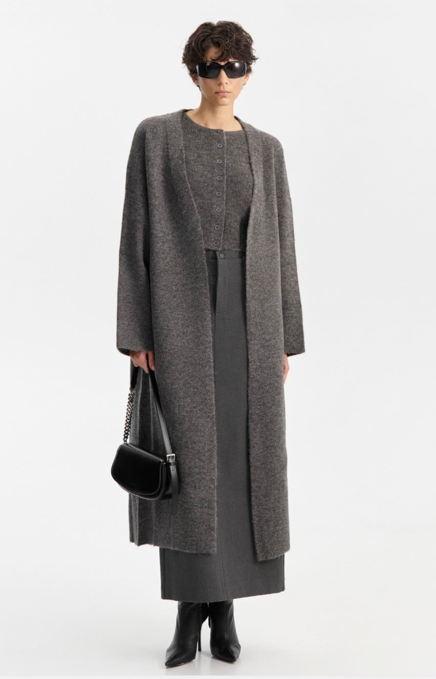 Cardigan Longo Cinzento Em Malha – ELEH