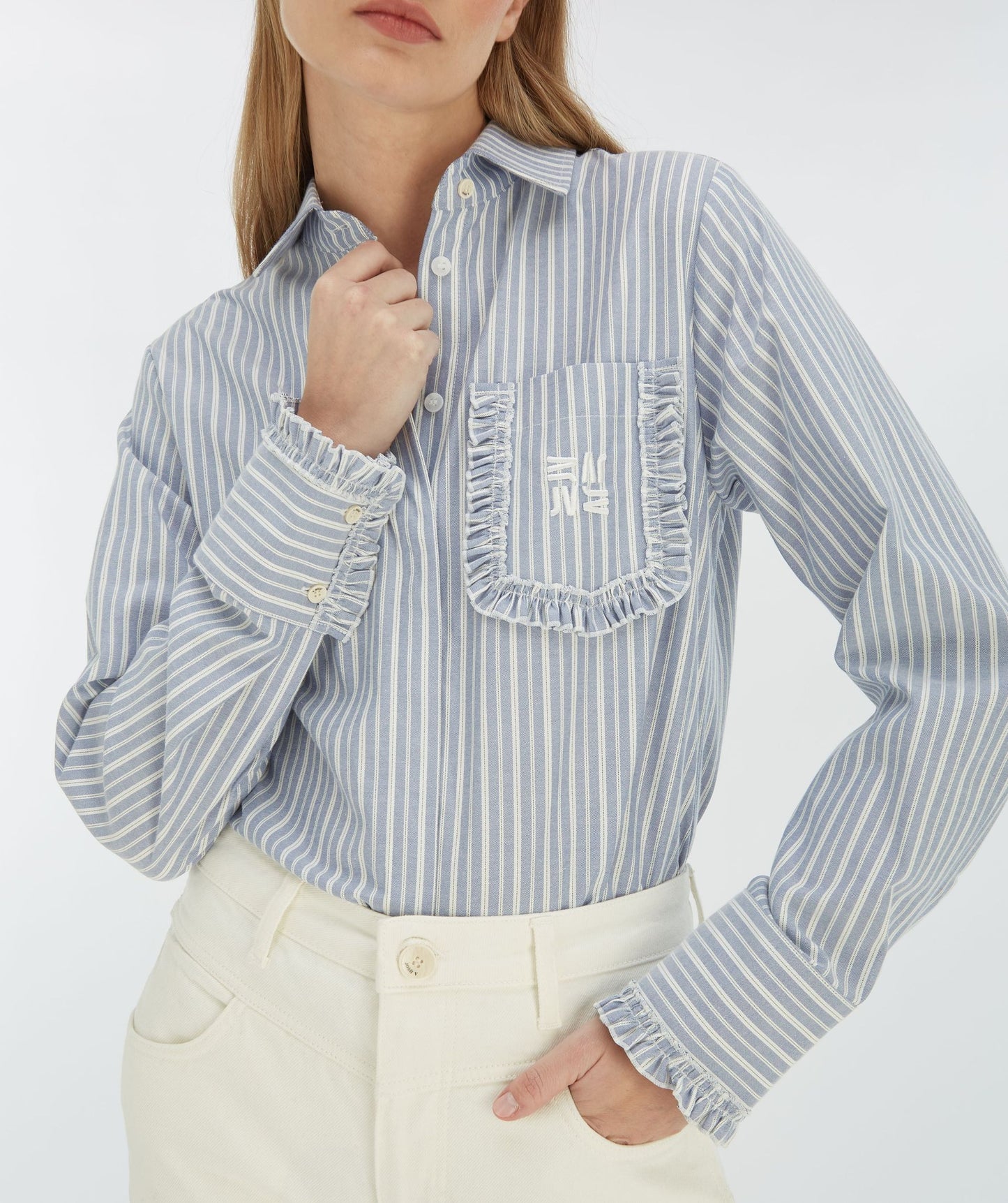 Blusa JENNIE Regular Fit com Riscas e Folhos - Josh V