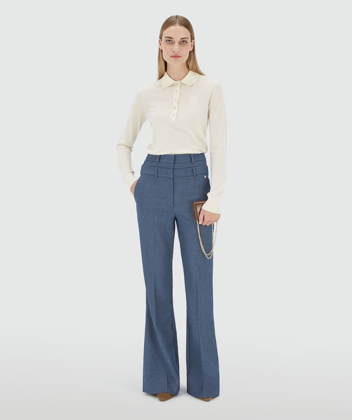 Calças Largas de Cintura Alta LIORA Azul Chambray - Josh V