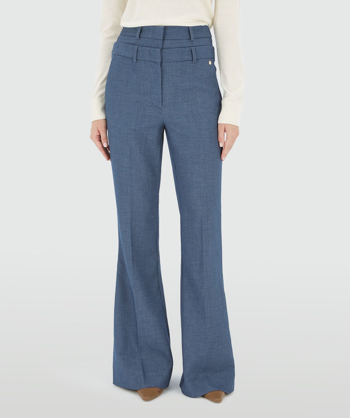 Calças Largas de Cintura Alta LIORA Azul Chambray - Josh V
