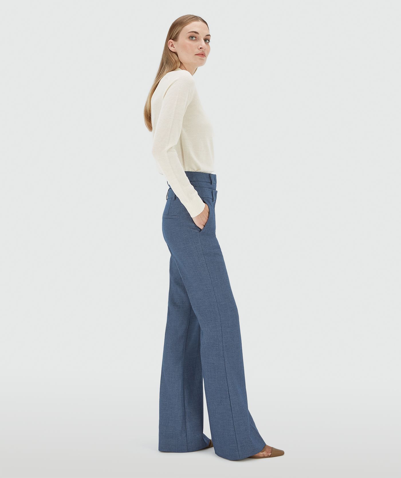 Calças Largas de Cintura Alta LIORA Azul Chambray - Josh V