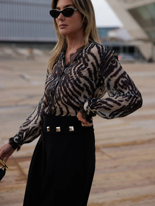 Printed Blouse with Lace Detail - Scripta