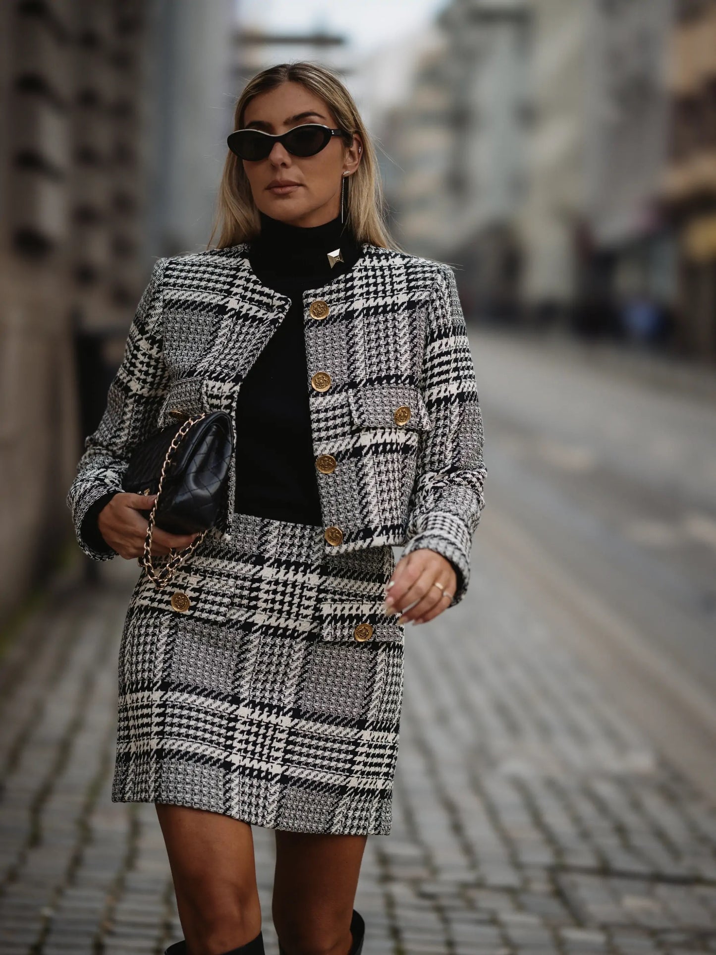 Manteau Court À Carreaux Avec Boutons Métallisés - Scripta