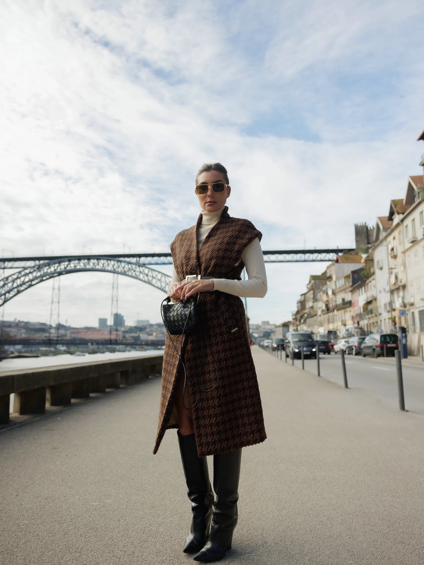 Colete em Pied Poule com Cinto Fantasia - Scripta