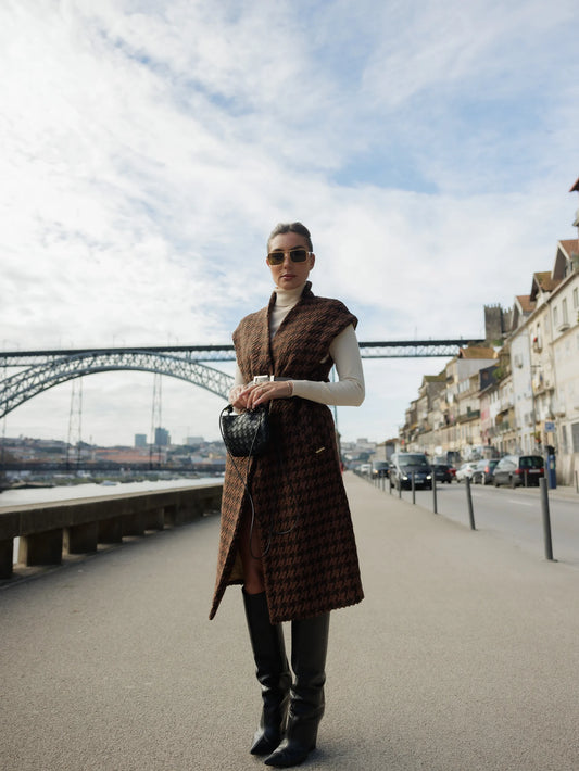 Colete em Pied Poule com Cinto Fantasia - Scripta