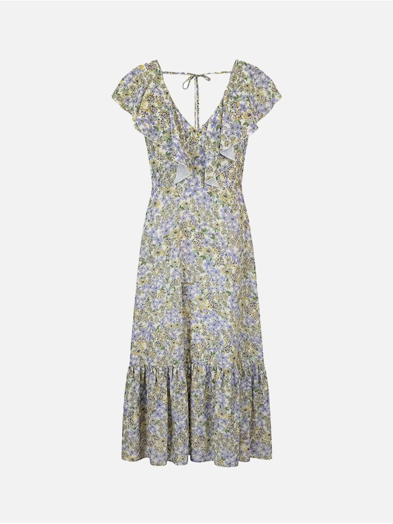 Vestido Comprido Floral Com Folhos – Scripta