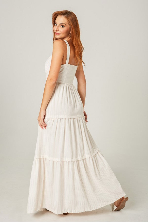 Vestido Longo Camisa Branca Listra Rosa - Mangata