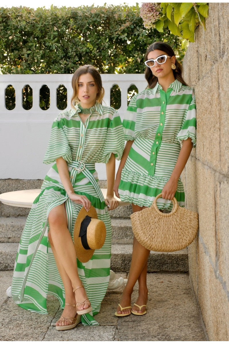 Vestido Camiseiro Comprido Listrado Verde – Highly Preppy