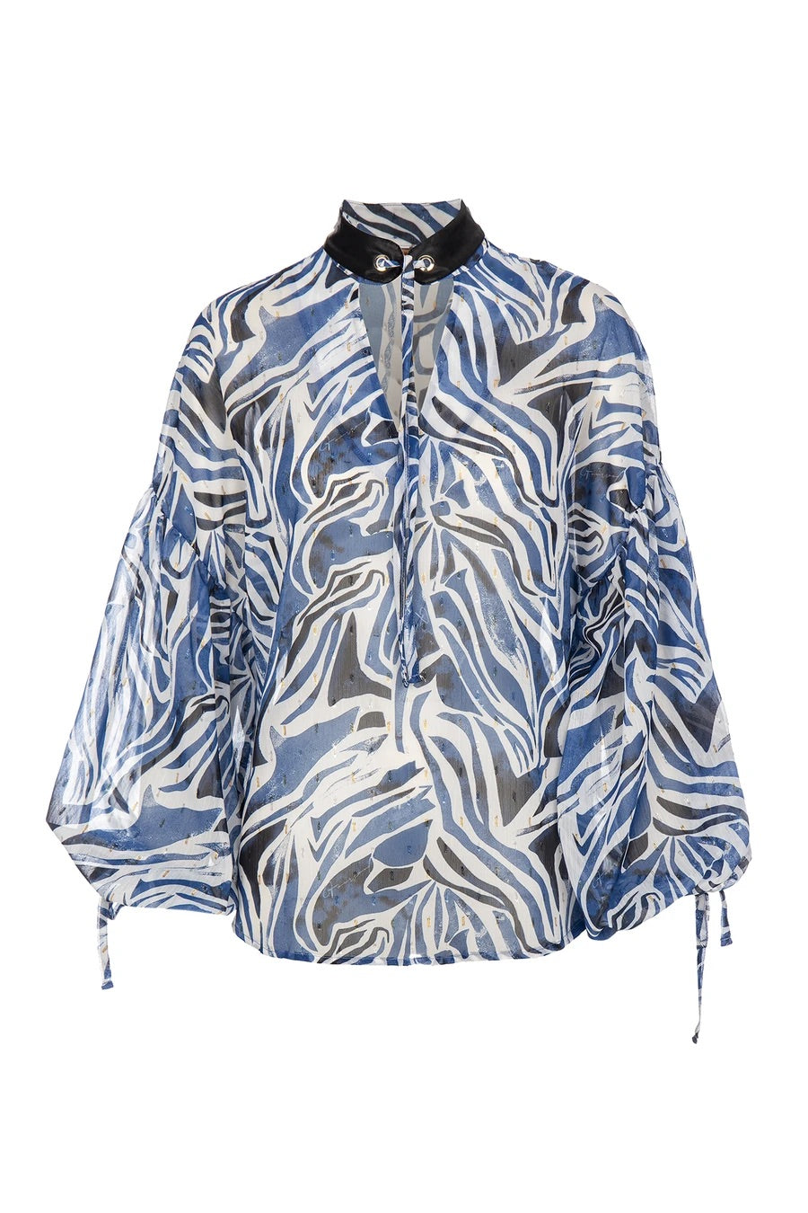 Chemise Aqua Zebra avec col en cuir