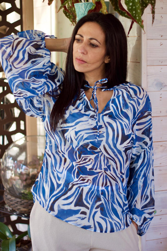 Chemise Aqua Zebra avec col en cuir
