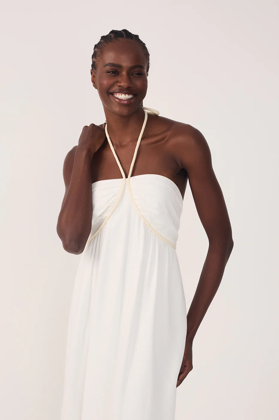 Vestido Cropped em Linho Bordado Off-White – Dress To