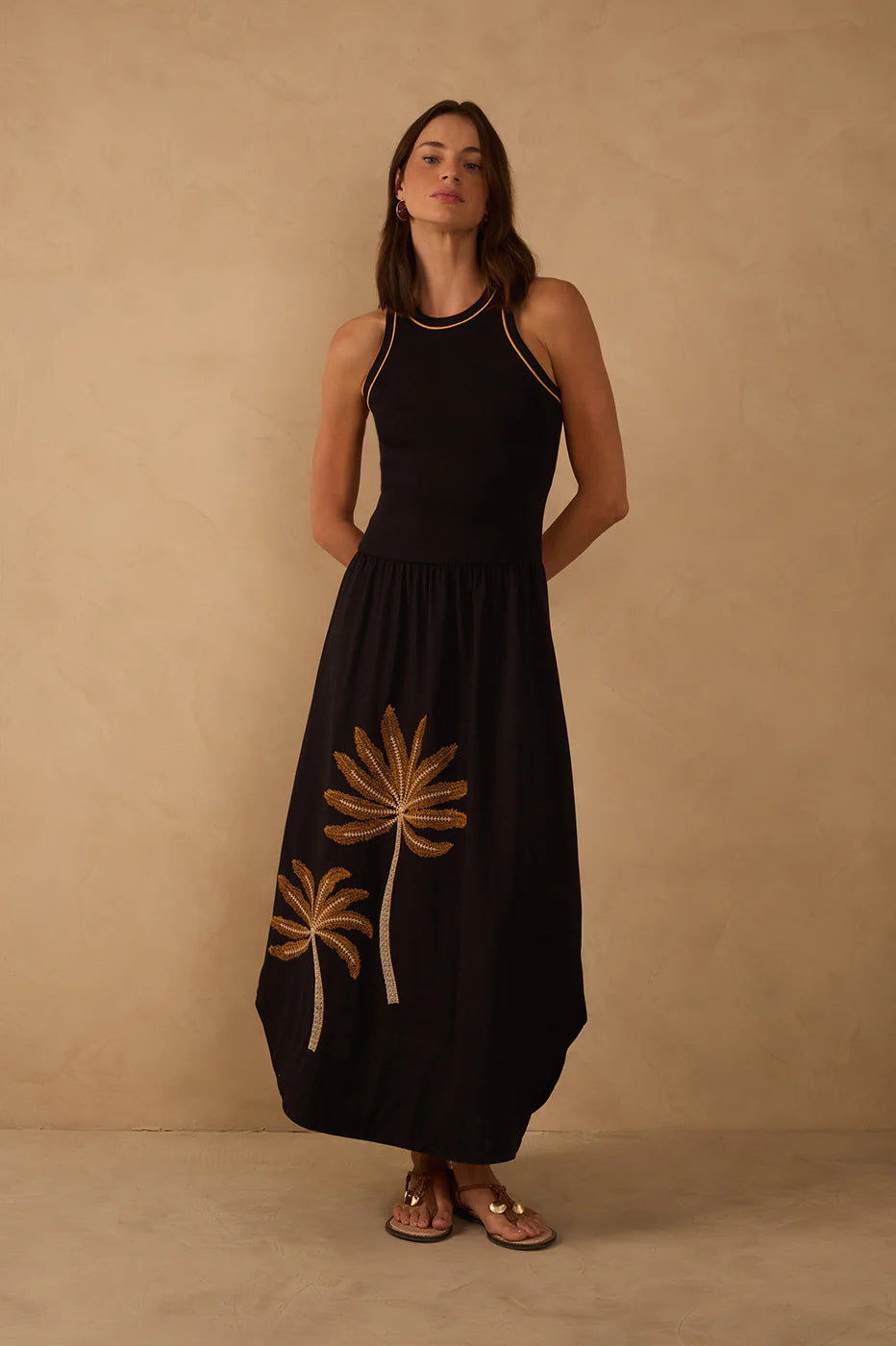 Vestido Maxi Coqueiros Bordado Preto- Dress To