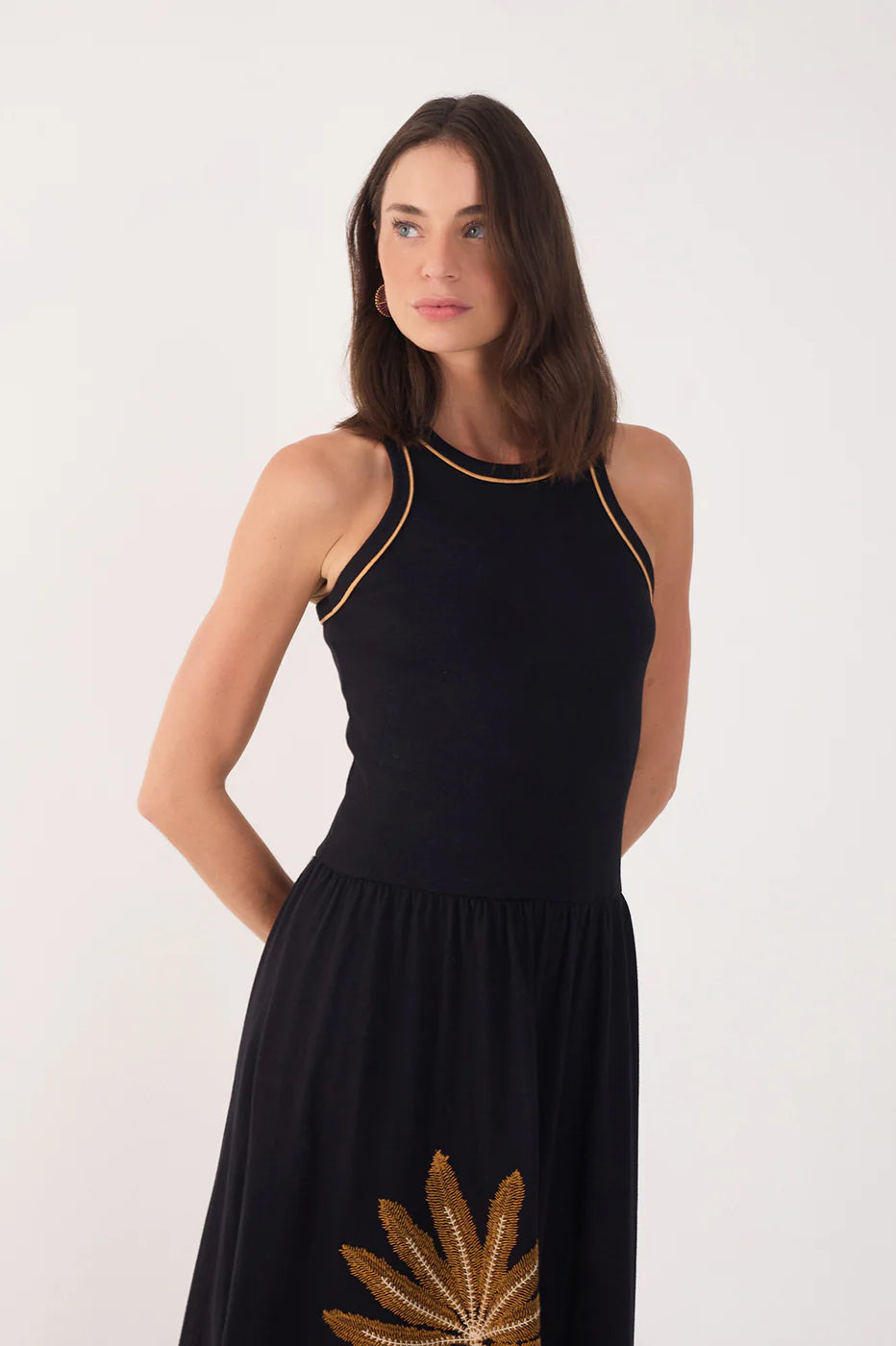 Vestido Maxi Coqueiros Bordado Preto- Dress To