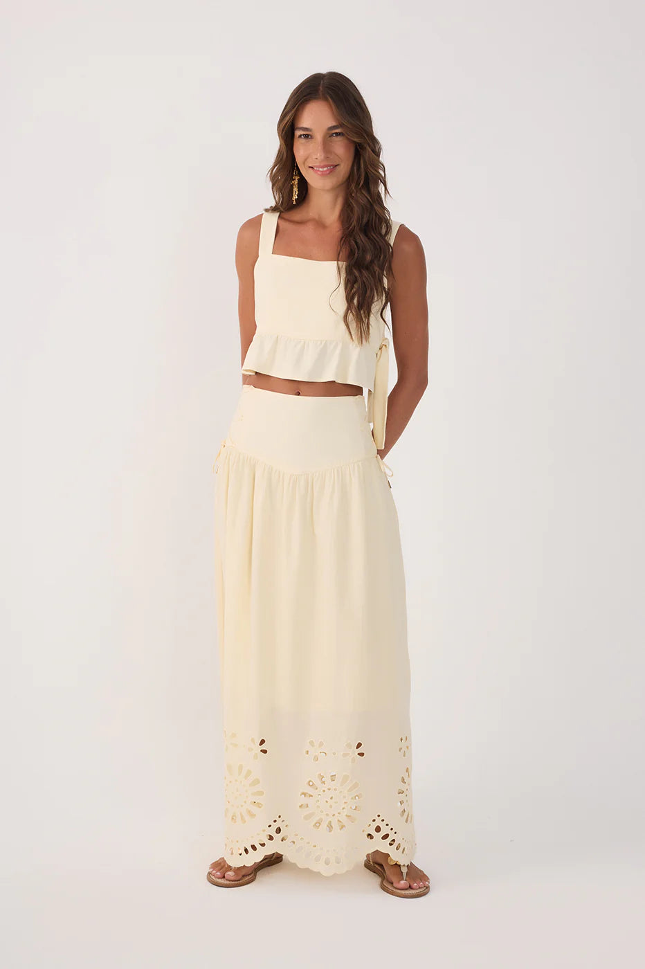Saia Midi de Algodão Bordado Bege Concha – Dress To