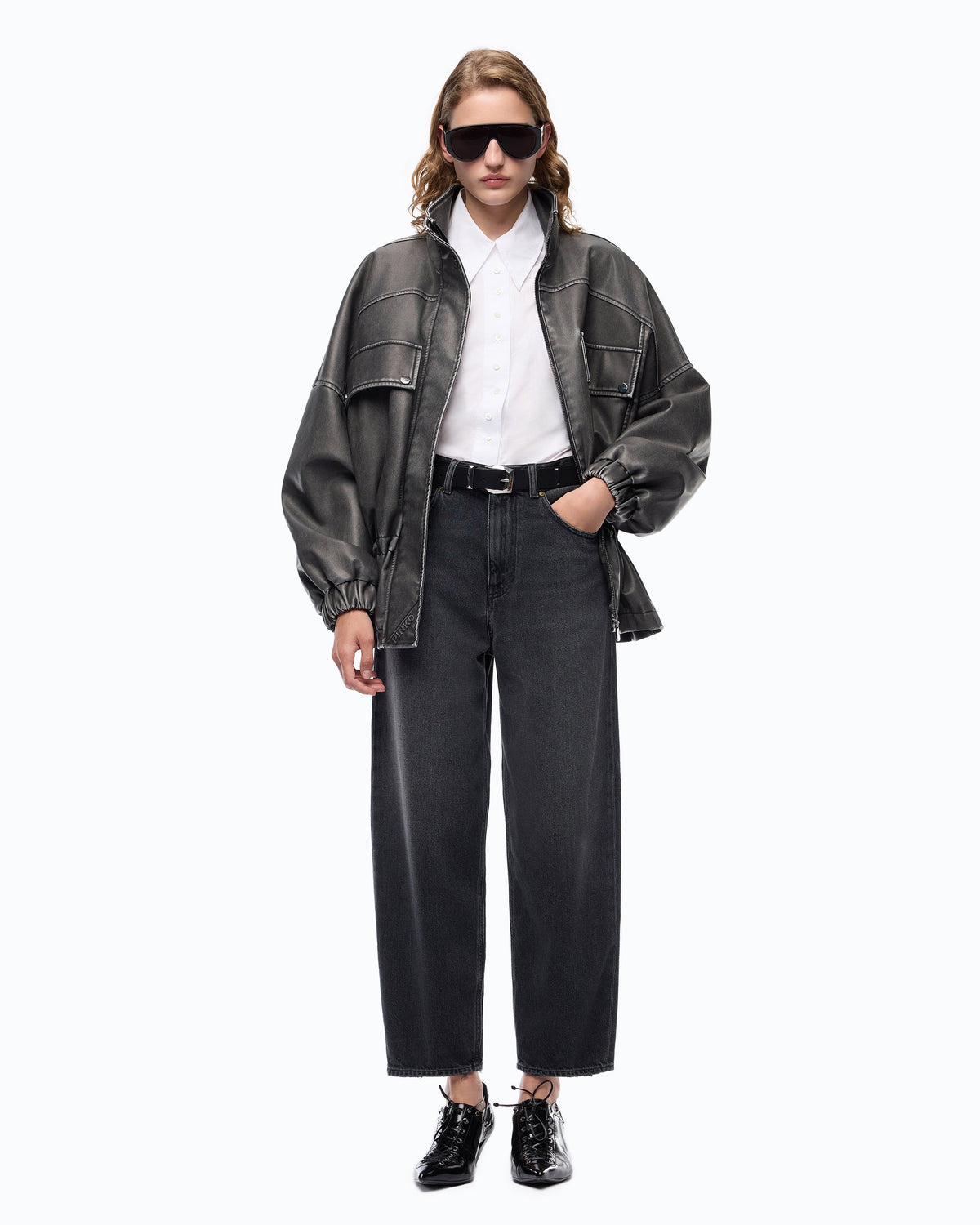 Jeans Balloon Fit com Aplicações Efeito Pele – Pinko - Preto