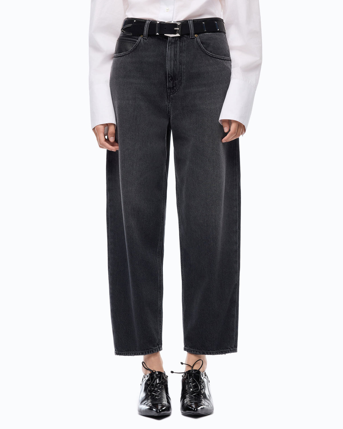 Jeans Balloon Fit com Aplicações Efeito Pele – Pinko - Preto