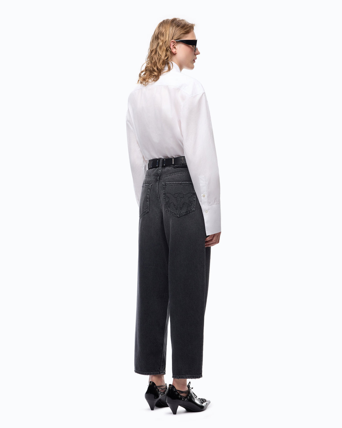 Jeans Balloon Fit com Aplicações Efeito Pele – Pinko - Preto