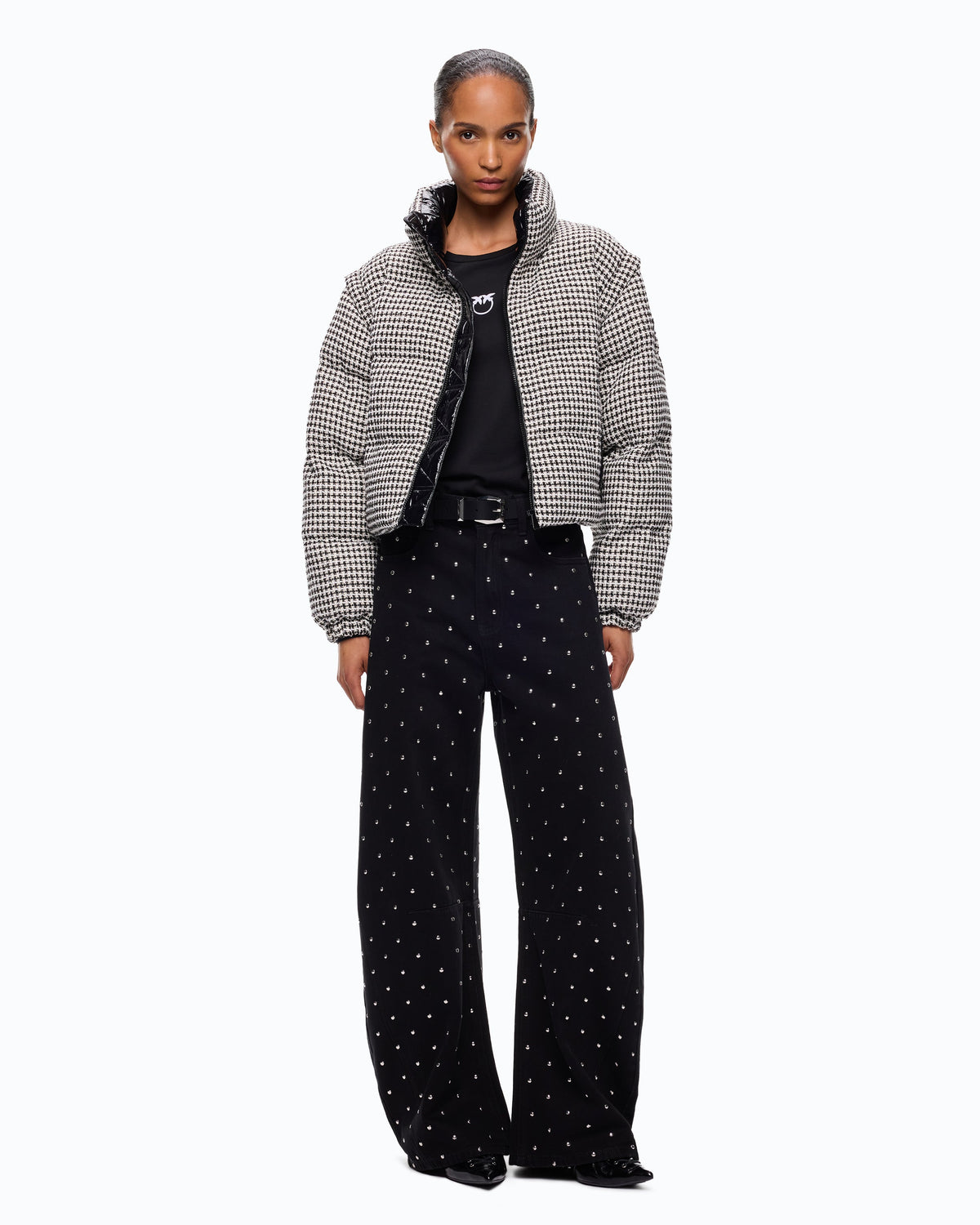 Blusão Acolchoado em Tweed com Mangas Removíveis - Pinko