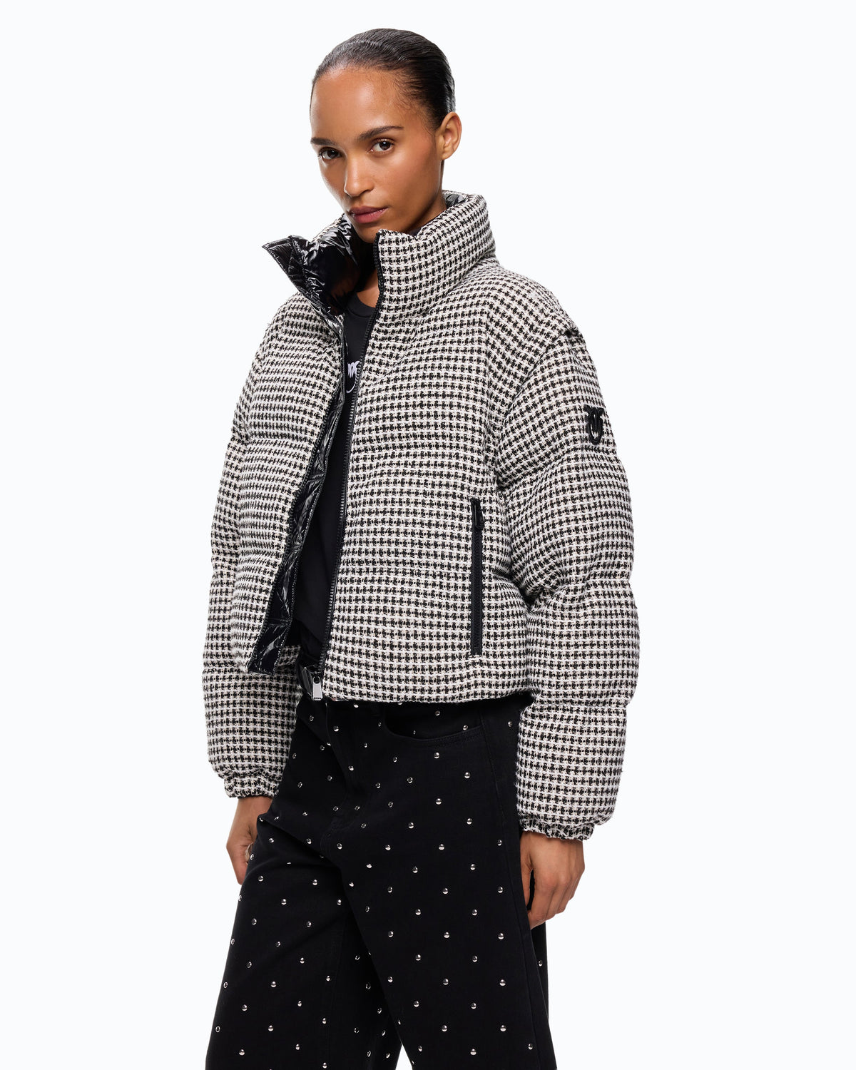 Blusão Acolchoado em Tweed com Mangas Removíveis - Pinko