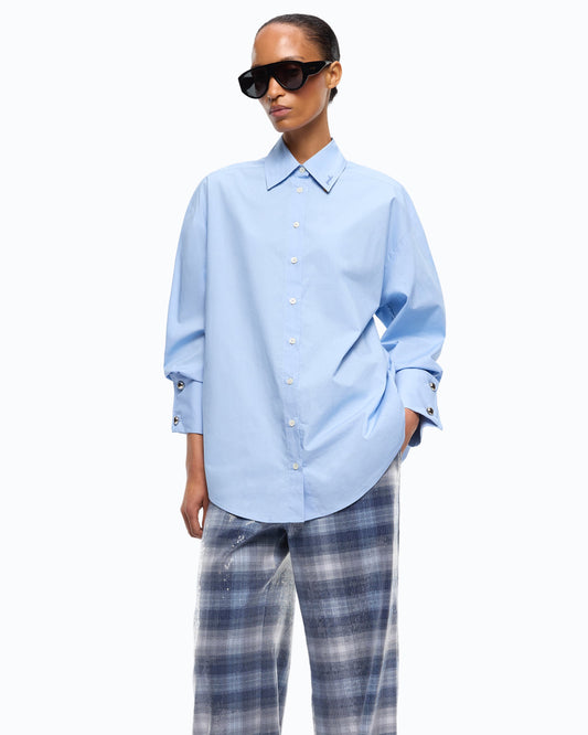 Camisa de Algodão “Quiet Is The New Punk” – Pinko - Azul Scenic