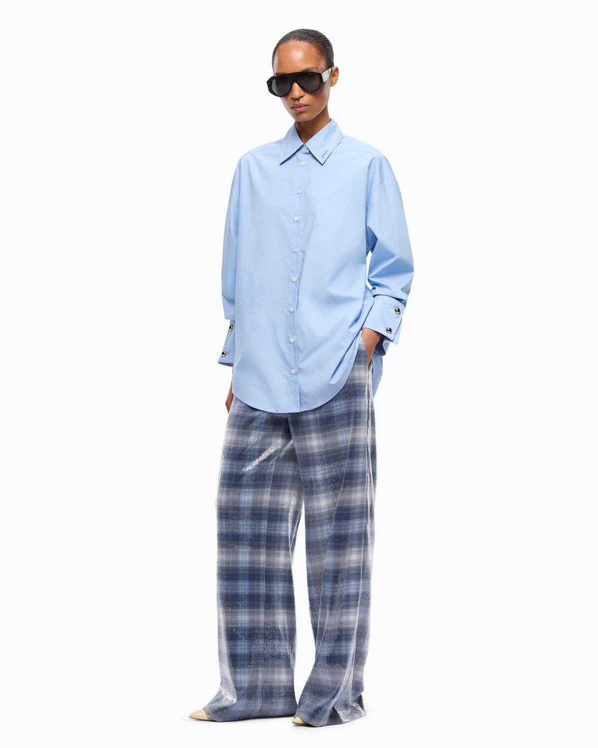 Camisa de Algodão “Quiet Is The New Punk” – Pinko - Azul Scenic