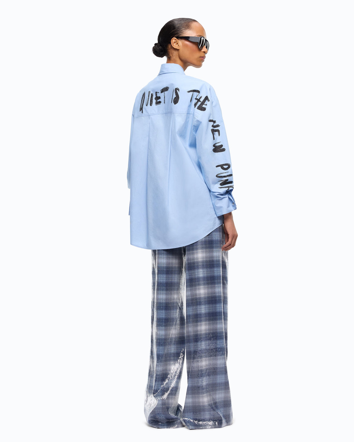 Camisa de Algodão “Quiet Is The New Punk” – Pinko - Azul Scenic