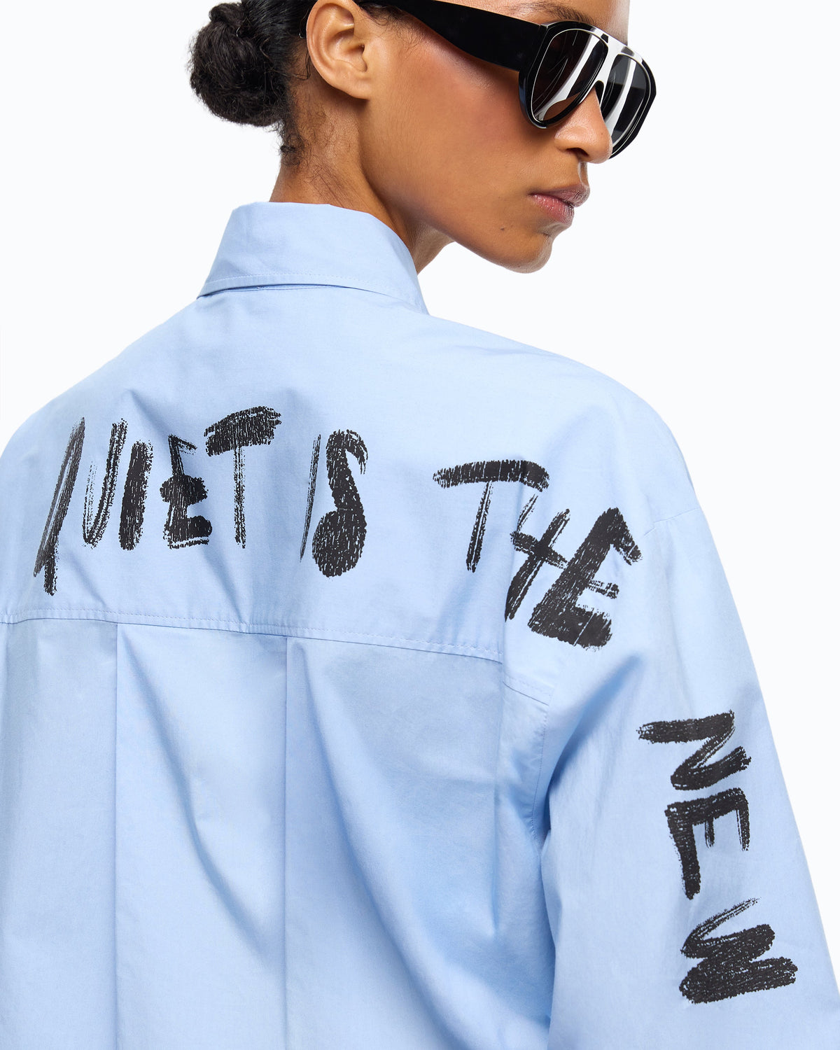 Camisa de Algodão “Quiet Is The New Punk” – Pinko - Azul Scenic