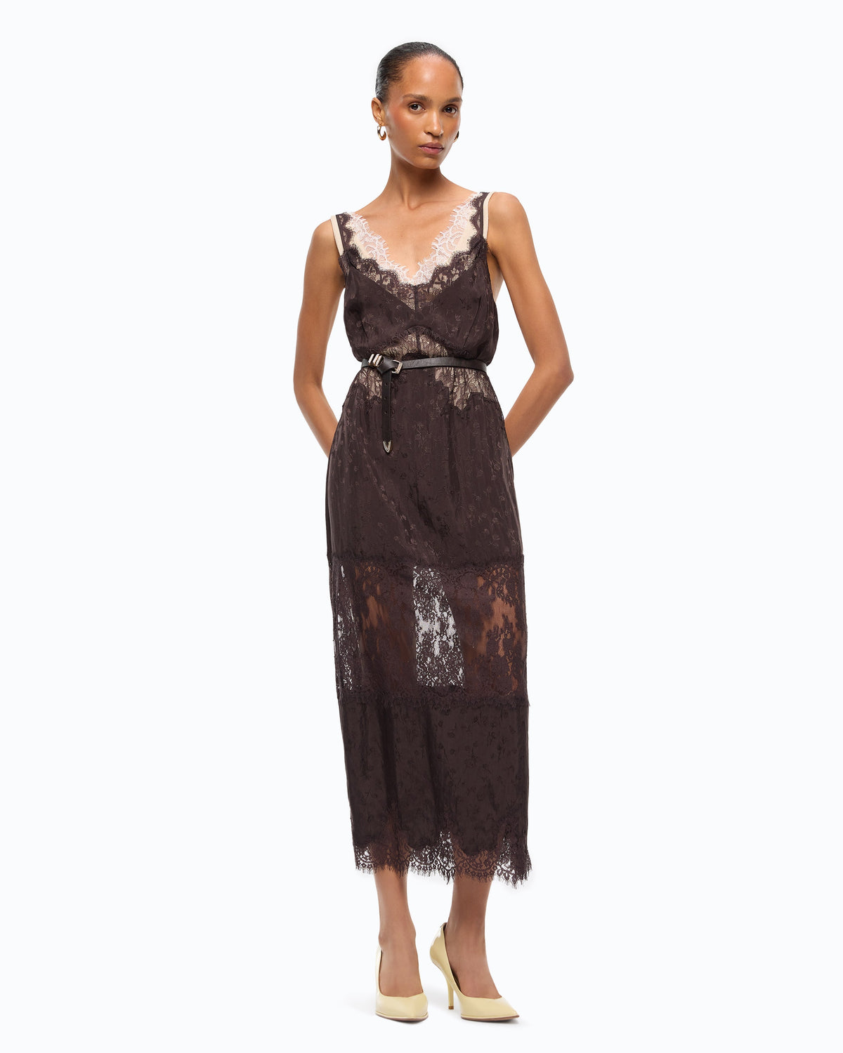 Vestido Midi Lingerie com Renda - Pinko