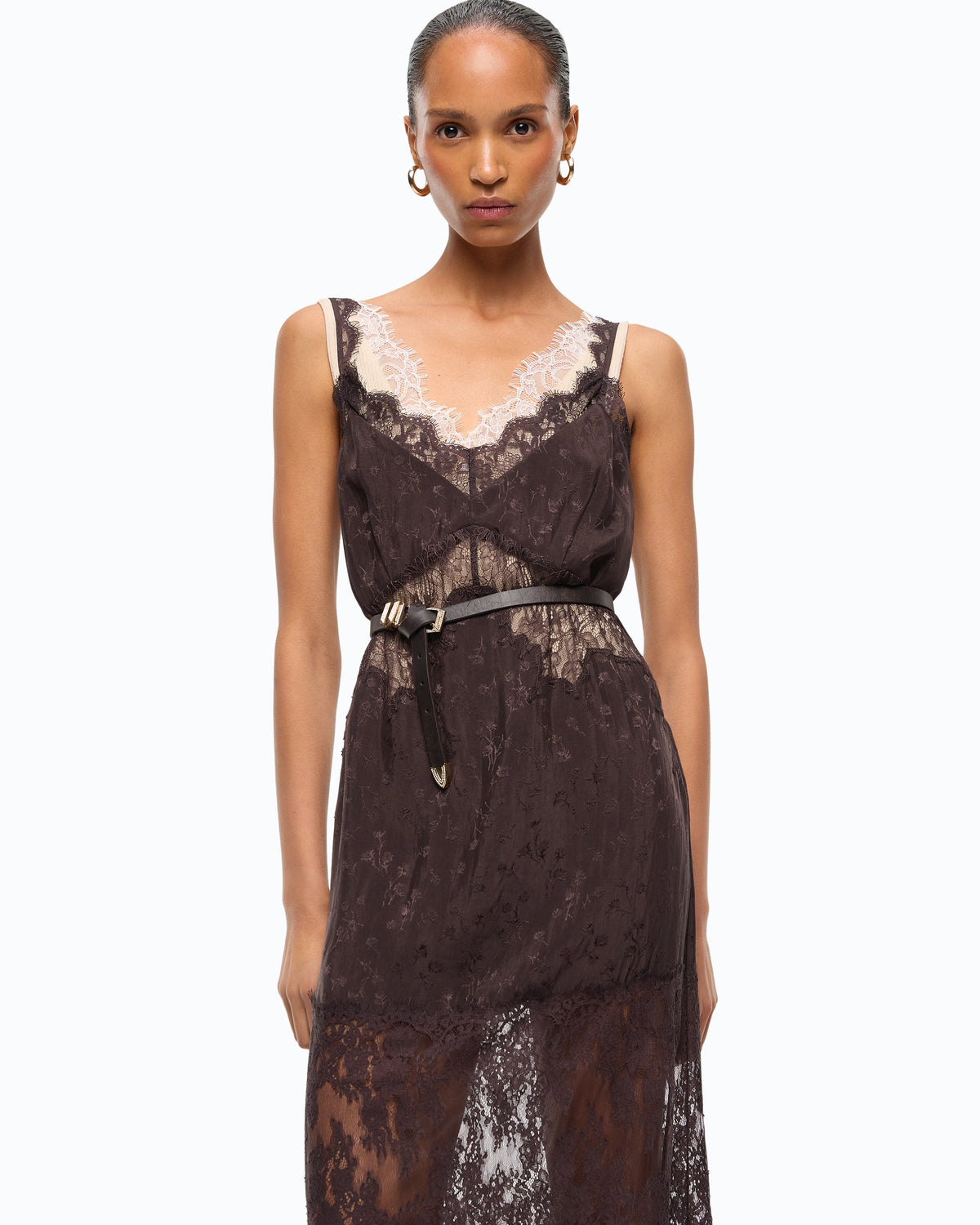 Vestido Midi Lingerie com Renda - Pinko