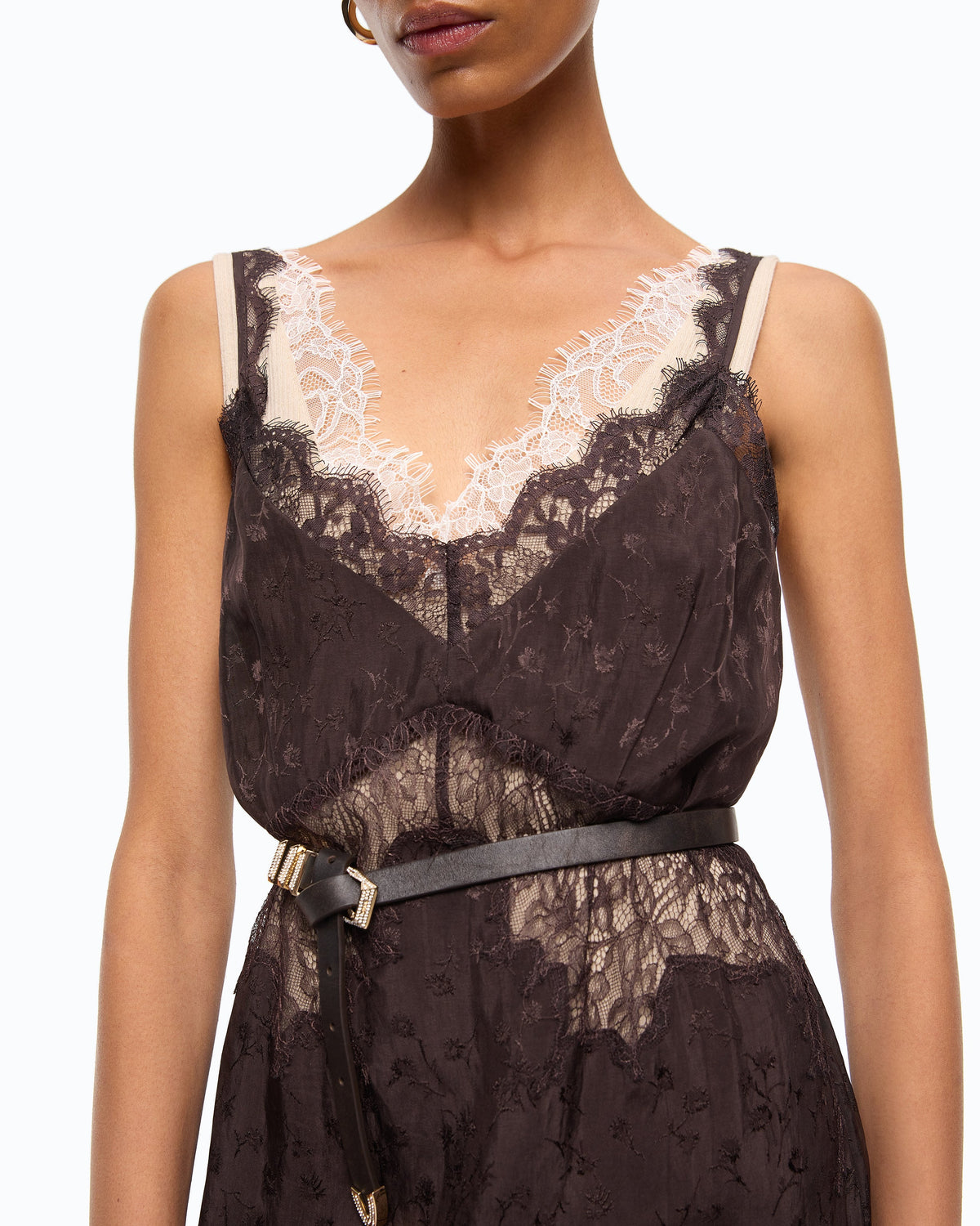 Vestido Midi Lingerie com Renda - Pinko