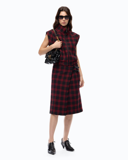 Saia Envelope Midi com Padrão Xadrez – Pinko - Preto/Vermelho