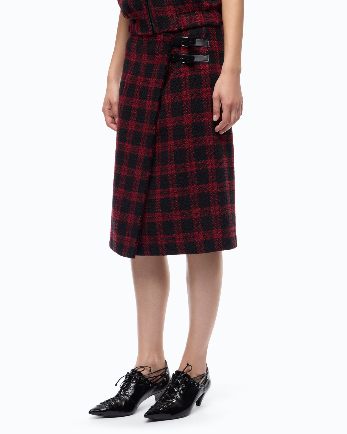 Saia Envelope Midi com Padrão Xadrez – Pinko - Preto/Vermelho
