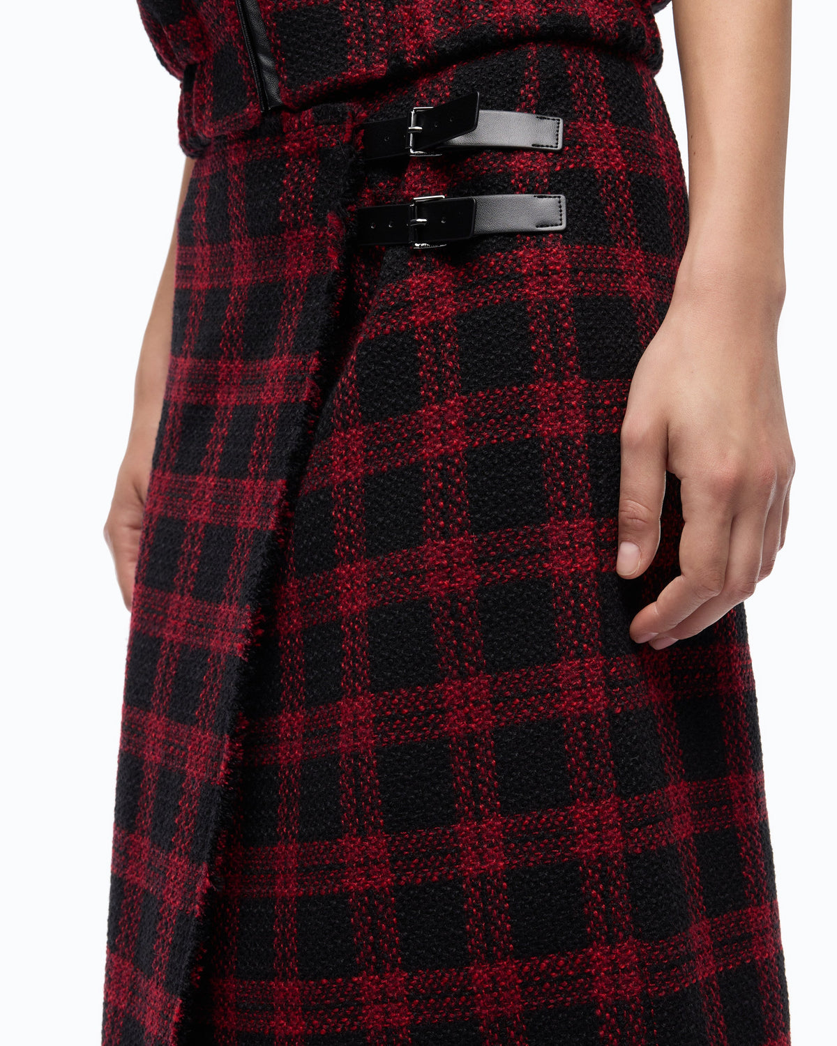Saia Envelope Midi com Padrão Xadrez – Pinko - Preto/Vermelho