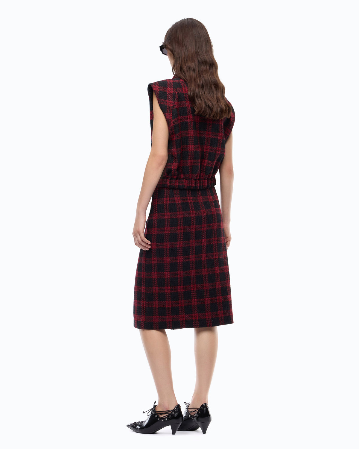Saia Envelope Midi com Padrão Xadrez – Pinko - Preto/Vermelho