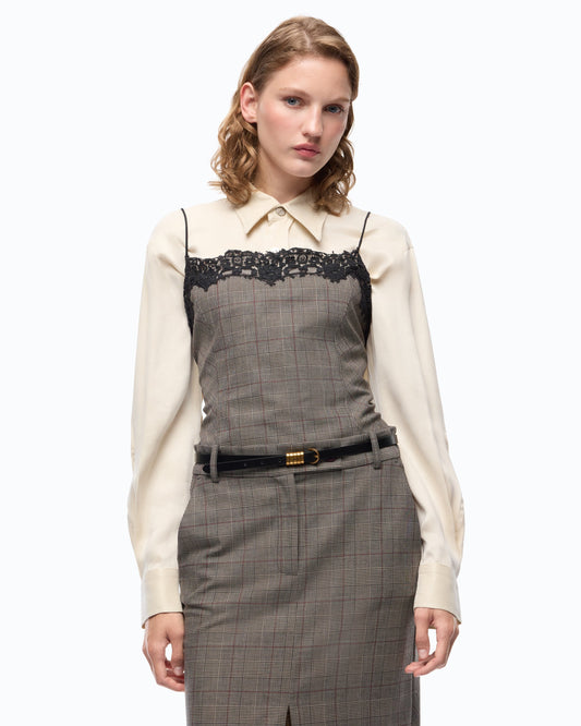 Top Xadrez com Renda – Pinko - Bege/Bordeaux/Preto