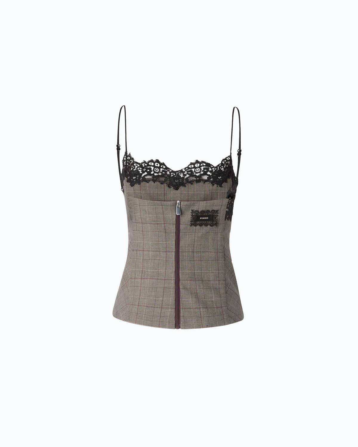 Top Xadrez com Renda – Pinko - Bege/Bordeaux/Preto