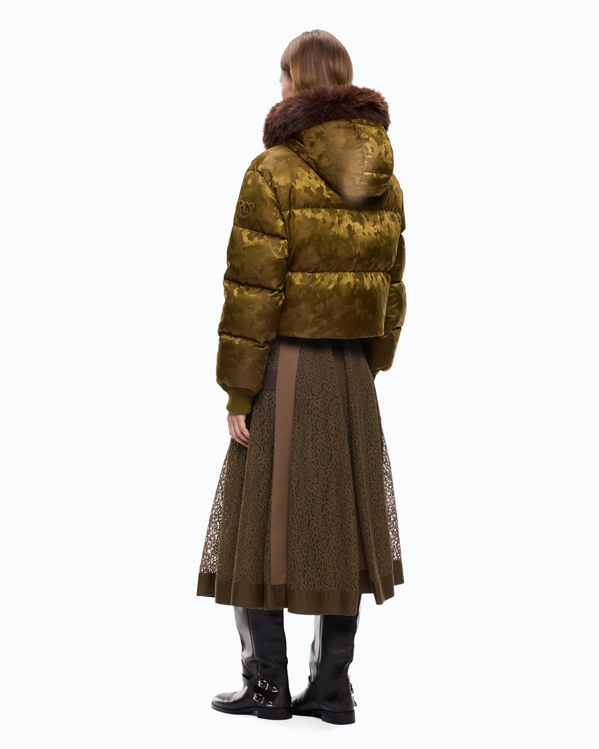 Blusão Acolchoado em Cetim Camuflado - Pinko