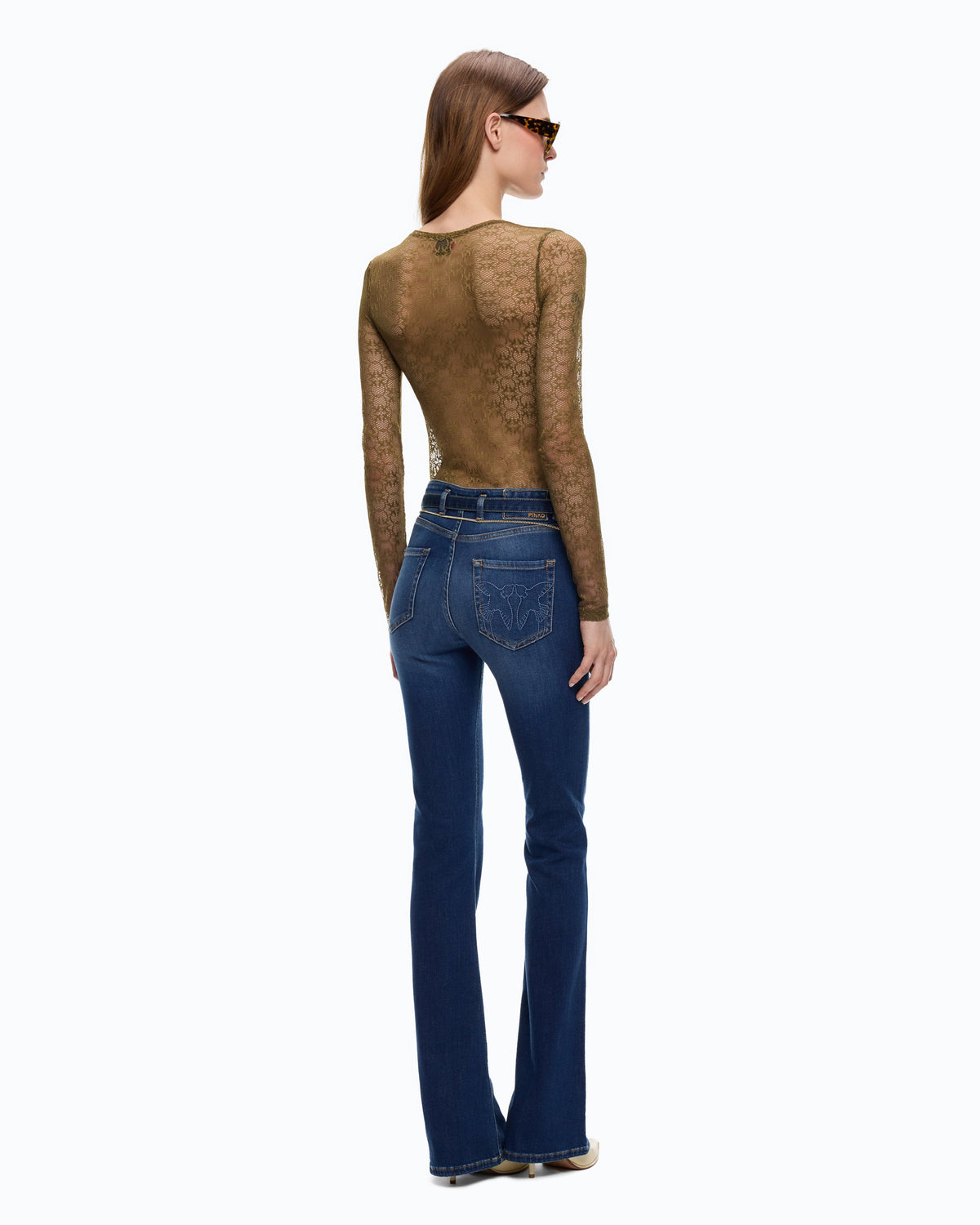 Camisola em Renda Stretch Love Birds – Pinko - Verde-azeitona Escuro