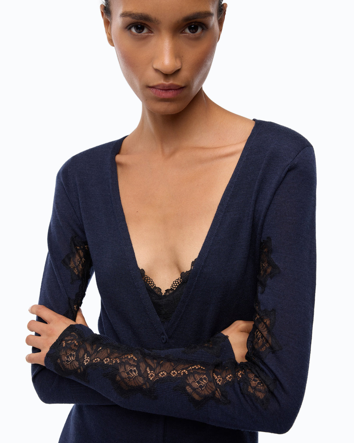 Vestido Midi em Lã com Detalhes de Renda – Pinko - Azul-marinho Profundo