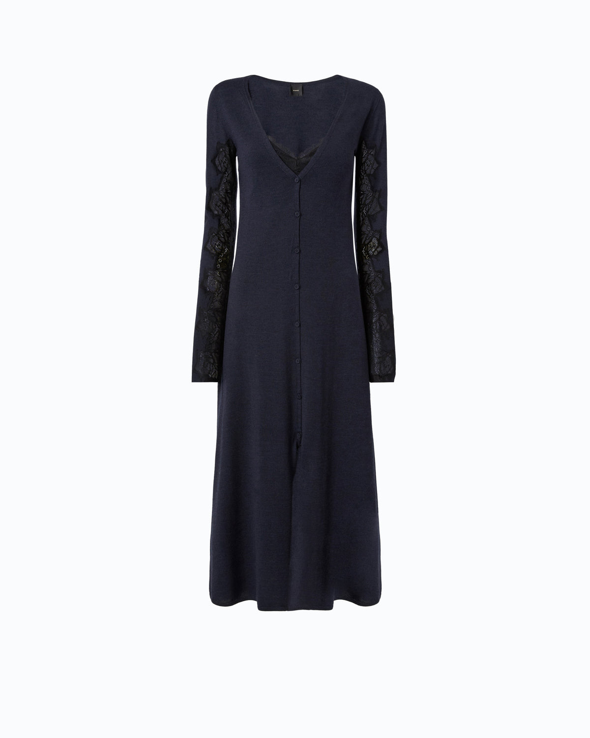 Vestido Midi em Lã com Detalhes de Renda – Pinko - Azul-marinho Profundo