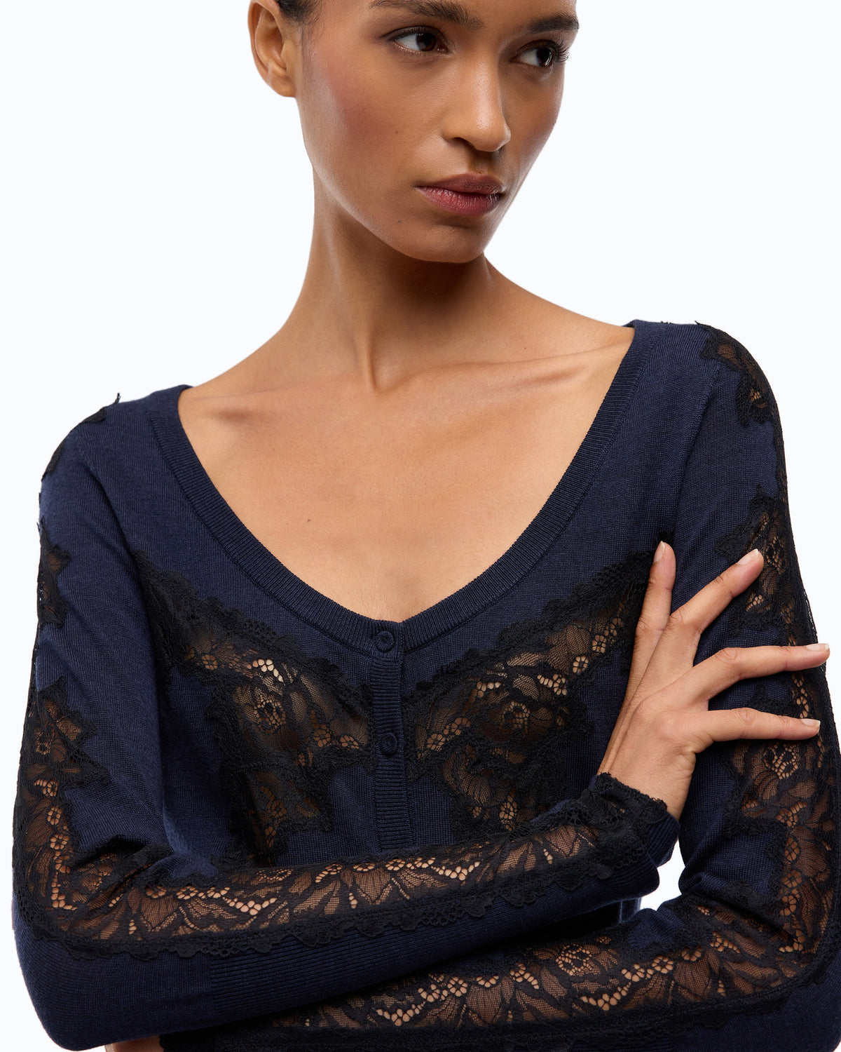 Cardigan de Lã com Aplicações de Renda – Pinko - Azul-marinho Profundo