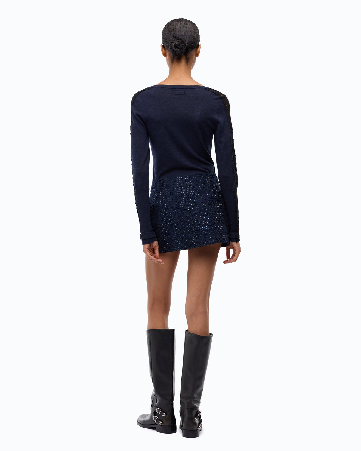 Cardigan de Lã com Aplicações de Renda – Pinko - Azul-marinho Profundo
