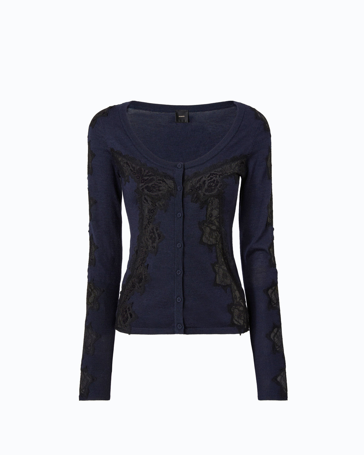 Cardigan de Lã com Aplicações de Renda – Pinko - Azul-marinho Profundo