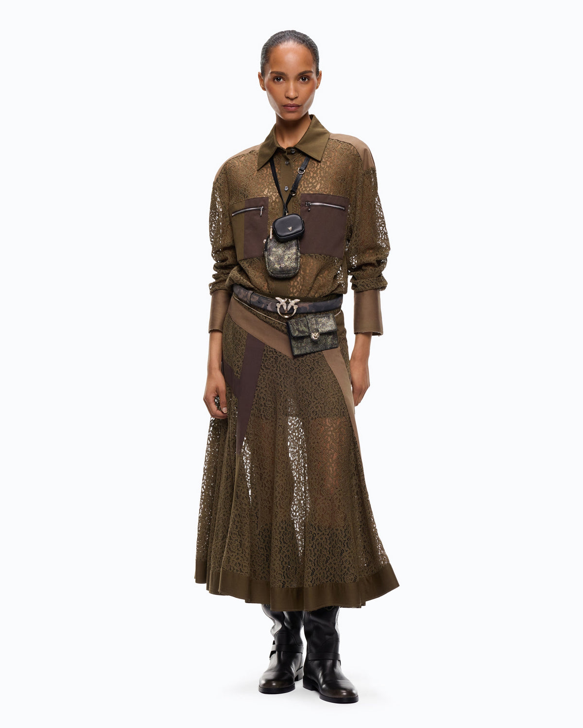 Saia Midi Evasé em Renda - Pinko