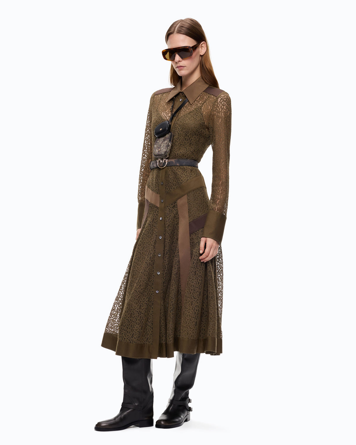 Vestido-Camisa Midi em Renda - Pinko