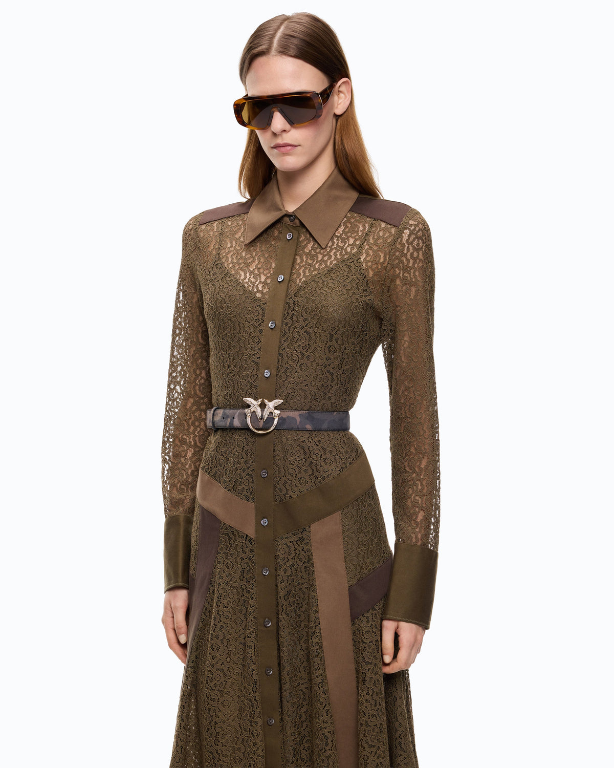 Vestido-Camisa Midi em Renda - Pinko