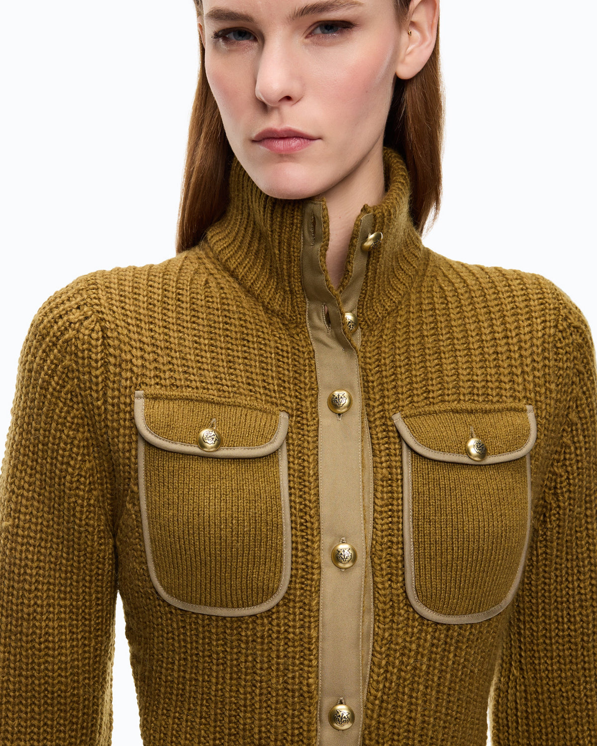Cardigan Canelado com Bolsos – Pinko - Verde Lizard